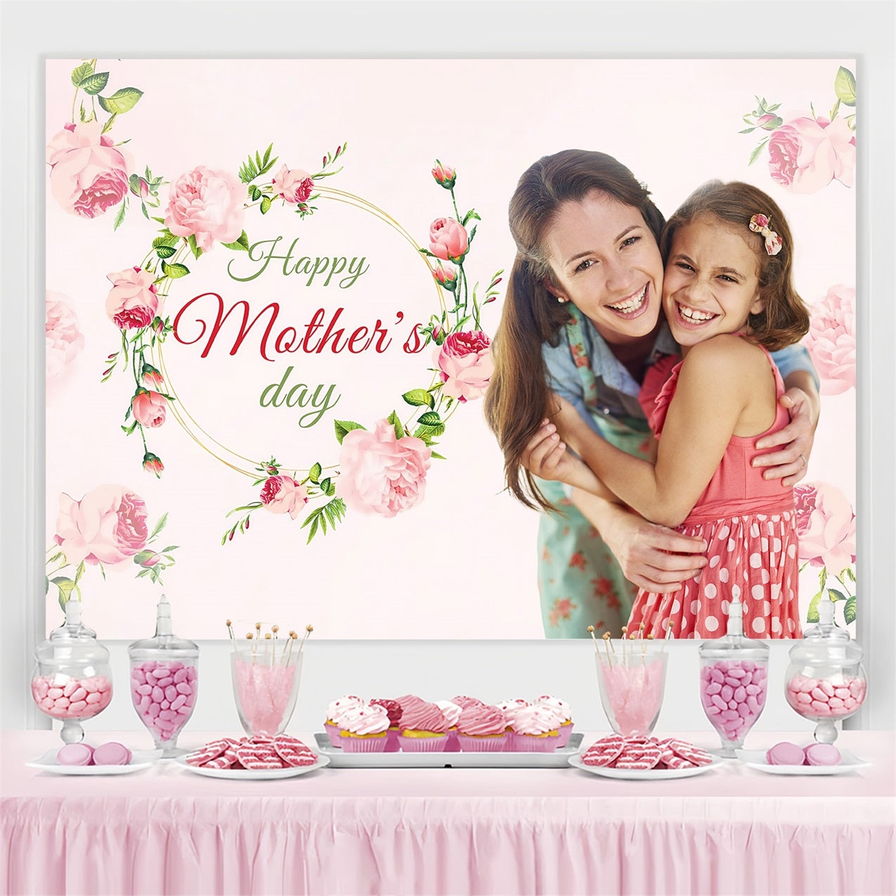 Toile de fond Fête des Mères Étreinte Bienheureuse Florale Personnalisée MRR3-63
