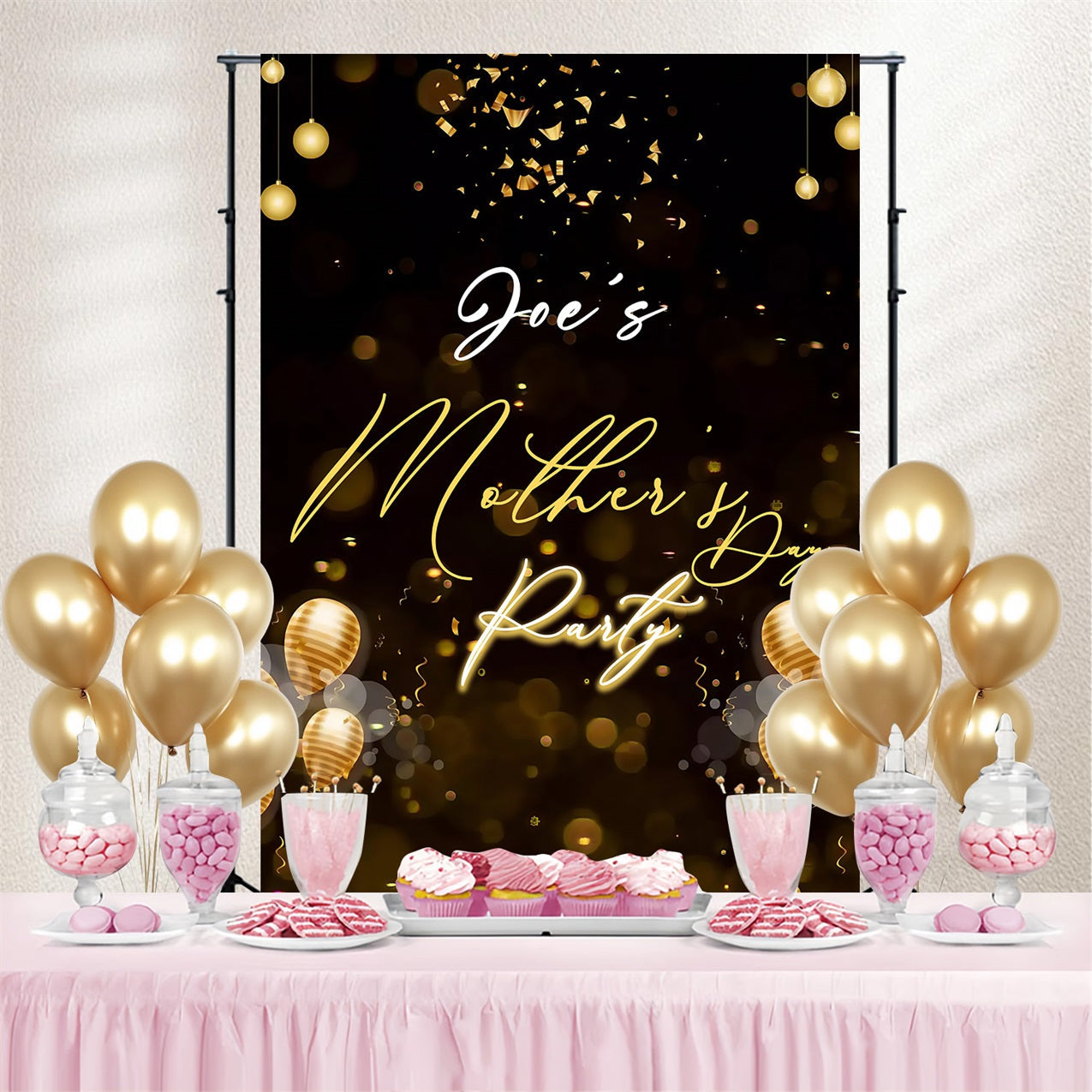 Toile de fond Fête des Mères Ballons Dorés Fête Personnalisée MRR3-80