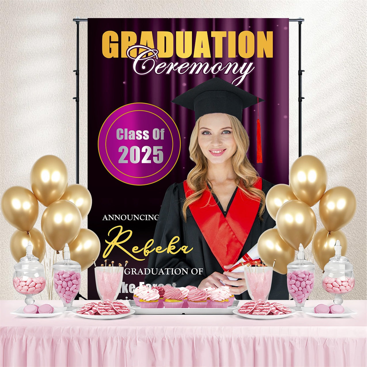Toile de fond de graduation Séance Photo Lumières Violettes Scène Personnalisée MRR4-55