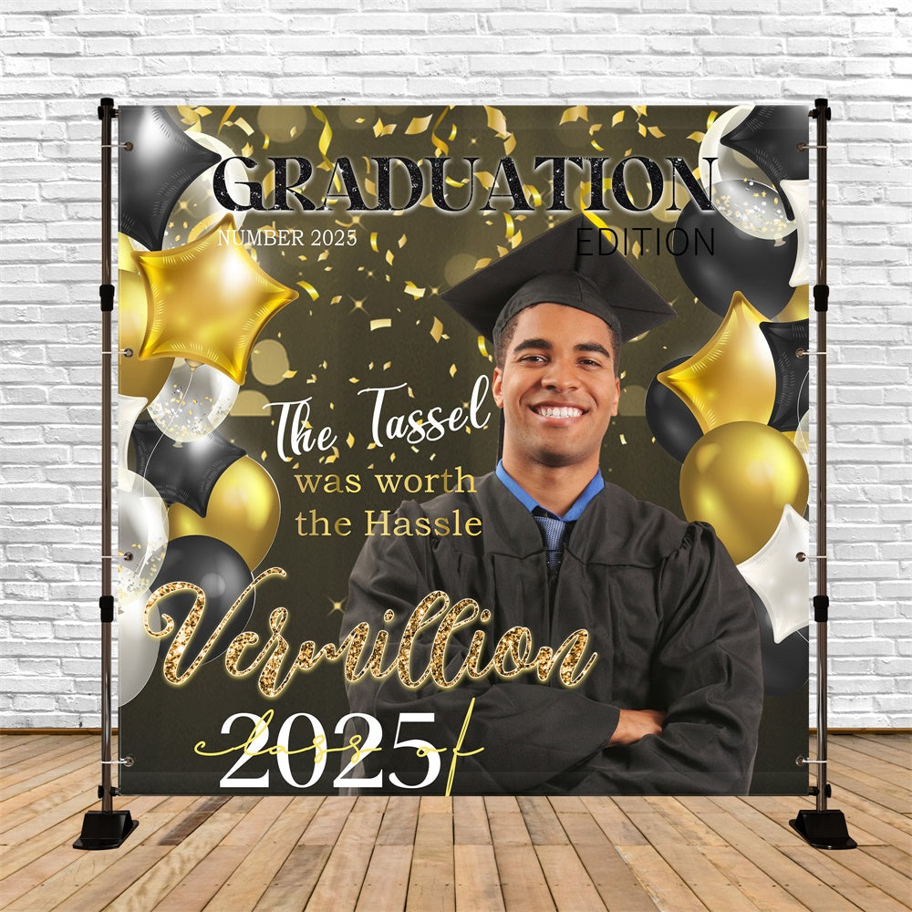 Toile de Fond de Graduation Ballons Étoiles Dorées Personnalisée MRR5-13
