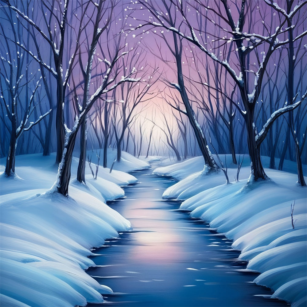 Toile de fond Forêt Hiver Rêve Rivière Gelée MRR7-177
