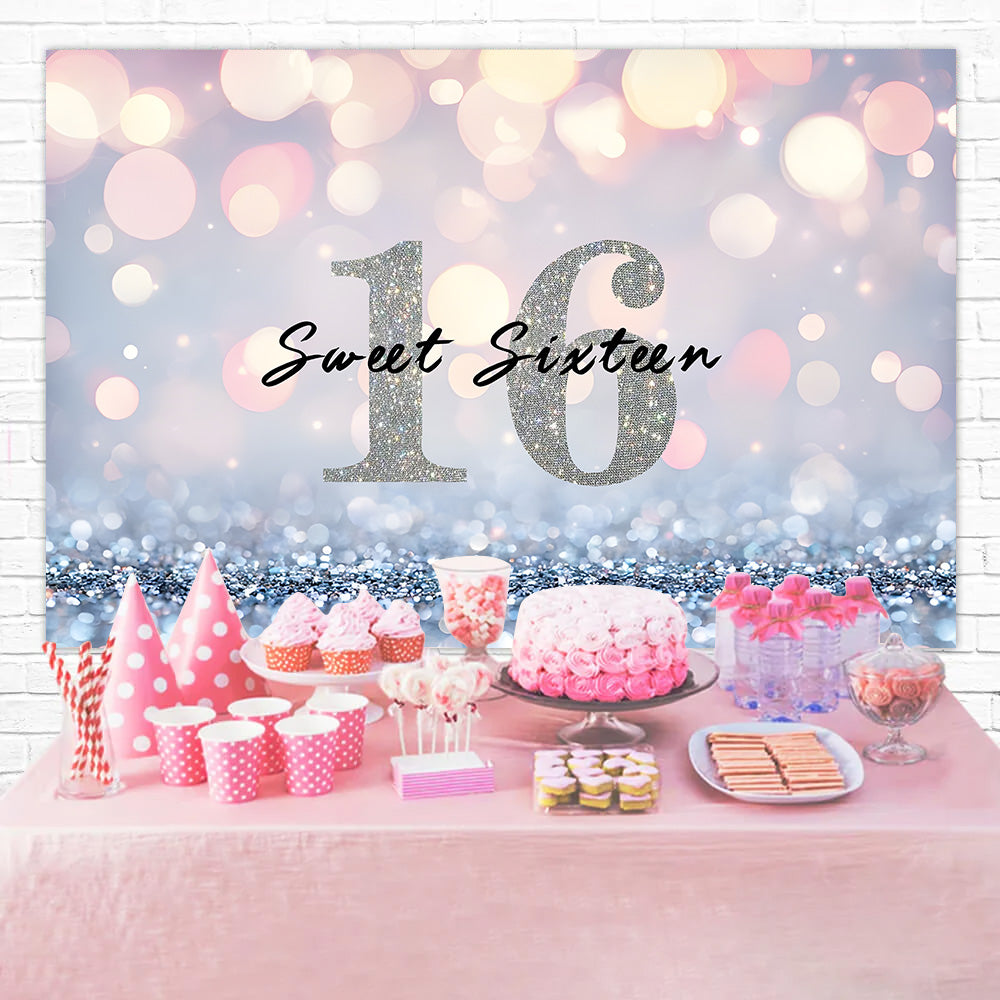 Toile de fond Anniversaire Personnalisable Glamour Argent Sweet Sixteen RR1-10