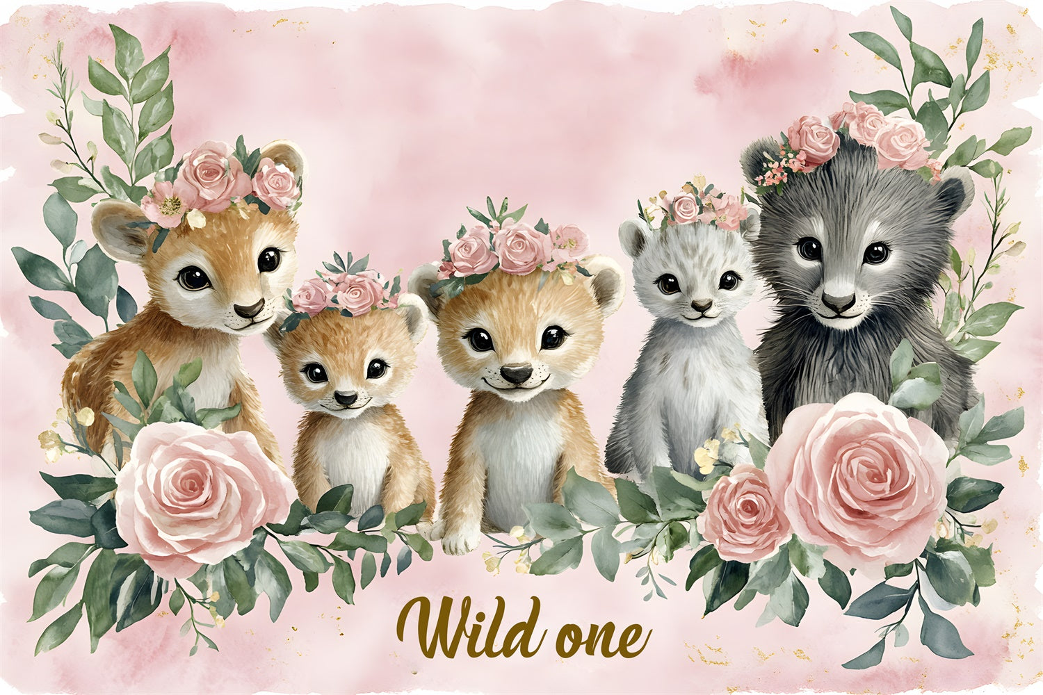 Toile de Fond Anniversaire Personnalisable Amis Animaux Floraux RR1-38
