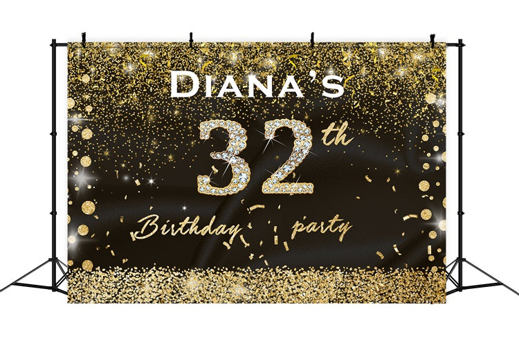 Toile de fond Anniversaire 32ème Confettis Or Scintillants Personnalisée RR12-15