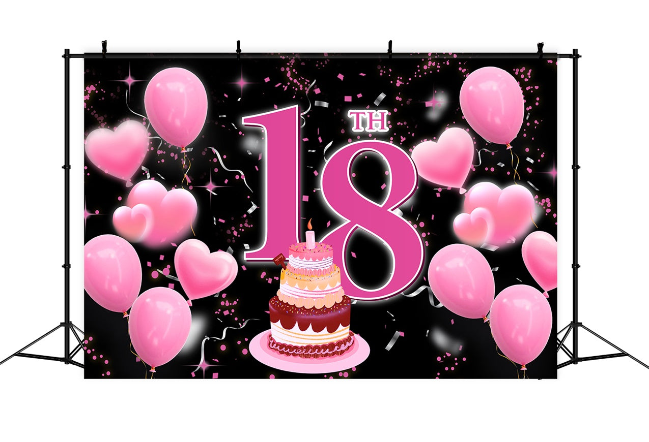Toile de fond Ballons Anniversaire Personnalisé 18e Roses Gâteau BRR12-51