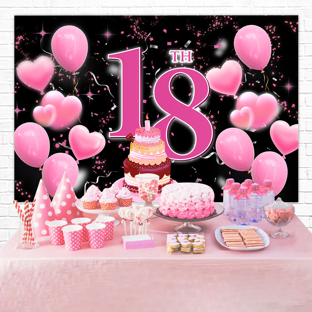 Toile de fond Ballons Anniversaire Personnalisé 18e Roses Gâteau BRR12-51