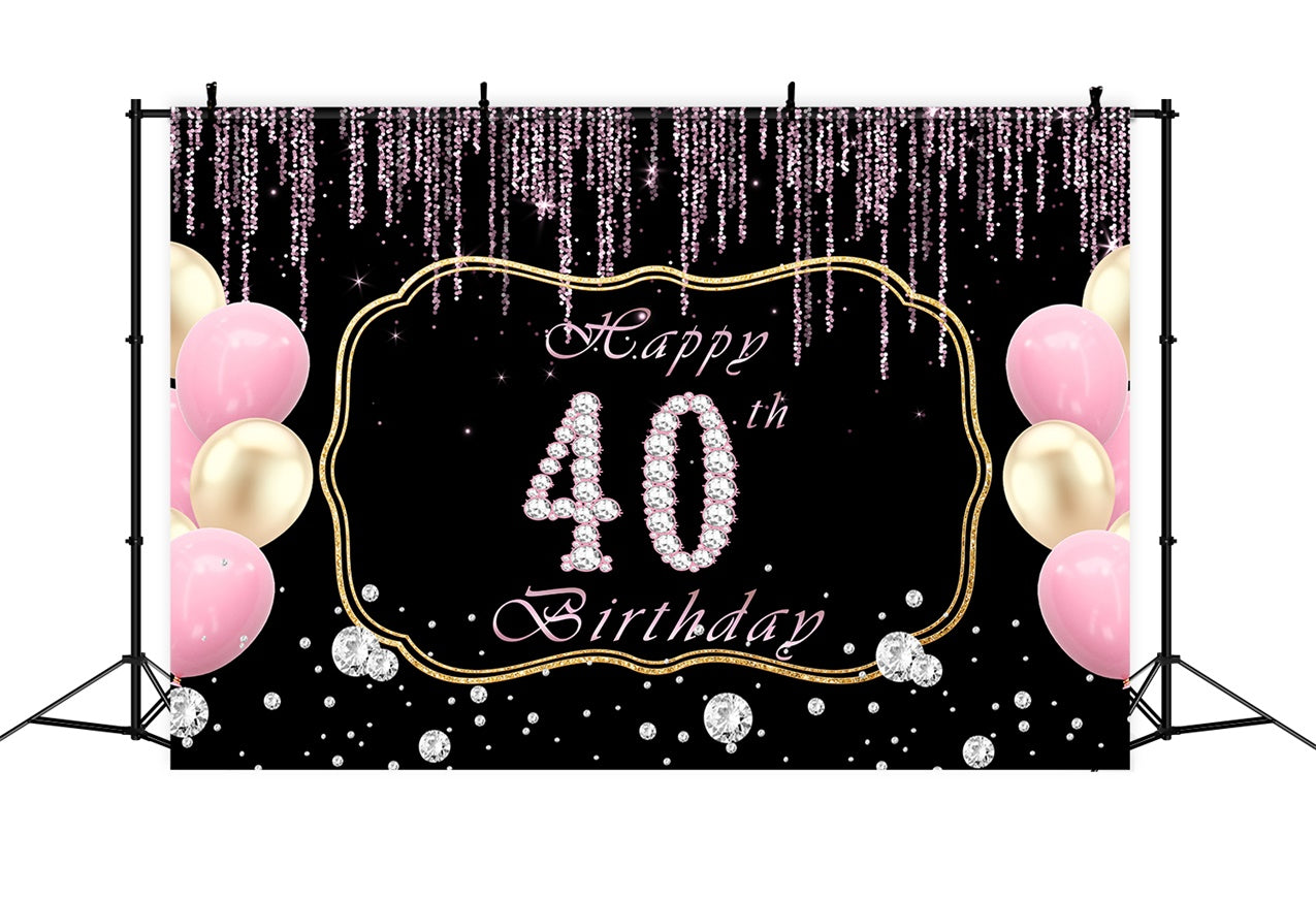 Toile de fond Anniversaire 40e Année Ballon Doré Rose Scintillant RR12-76