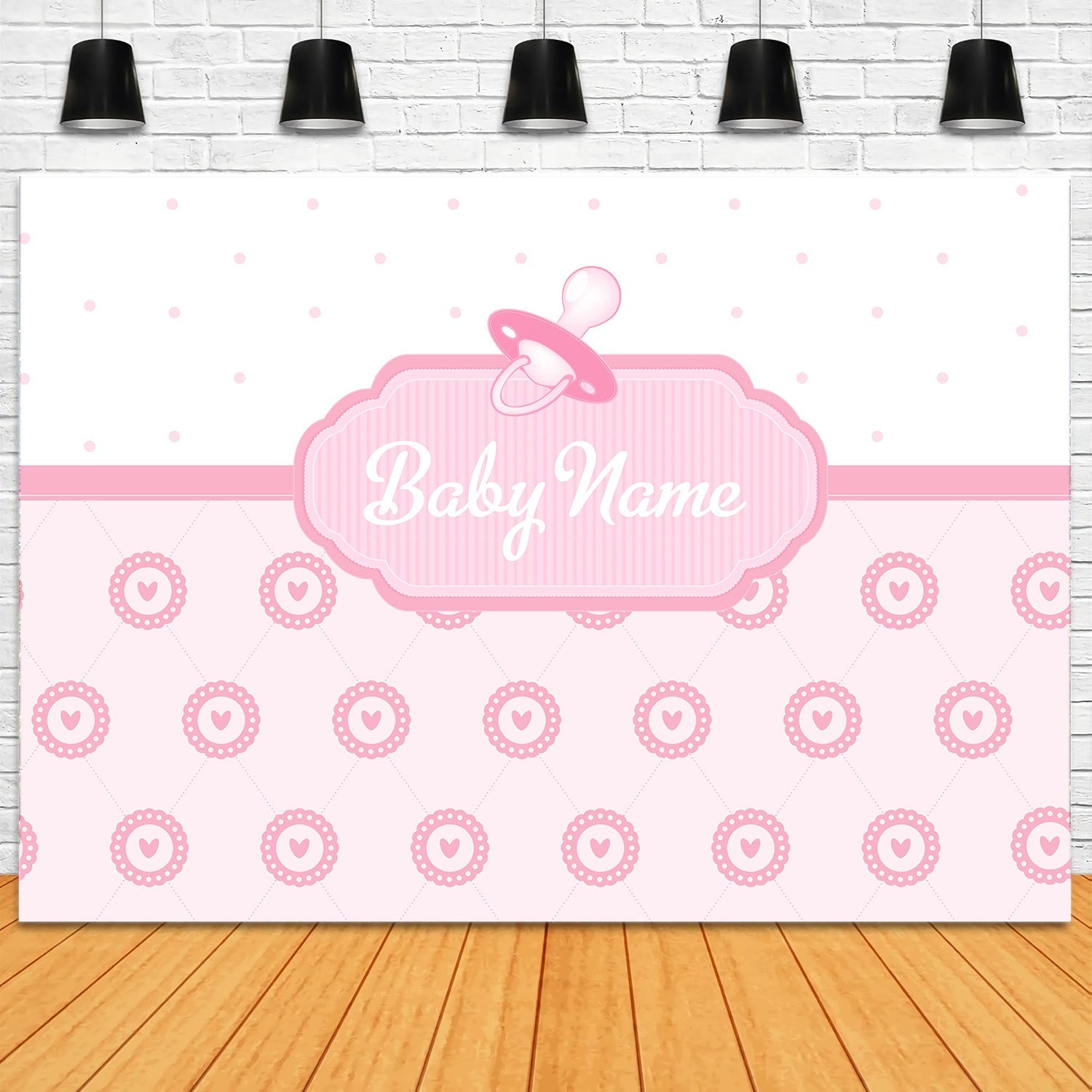 Toile de fond Anniversaire Thème Bébé Rose Nom Personnalisé RR12-90