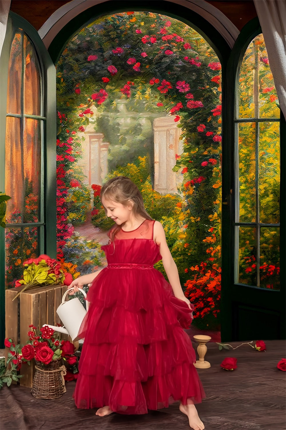 Peinture à l'huile printanière Exquisite élégante maison Jardin de roses Toile de fond RR3-12
