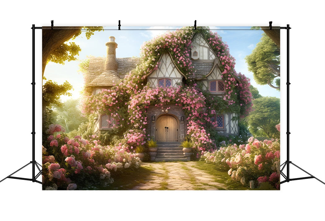Toile de fond de maison romantique à boutons de rose rampants RR3-16