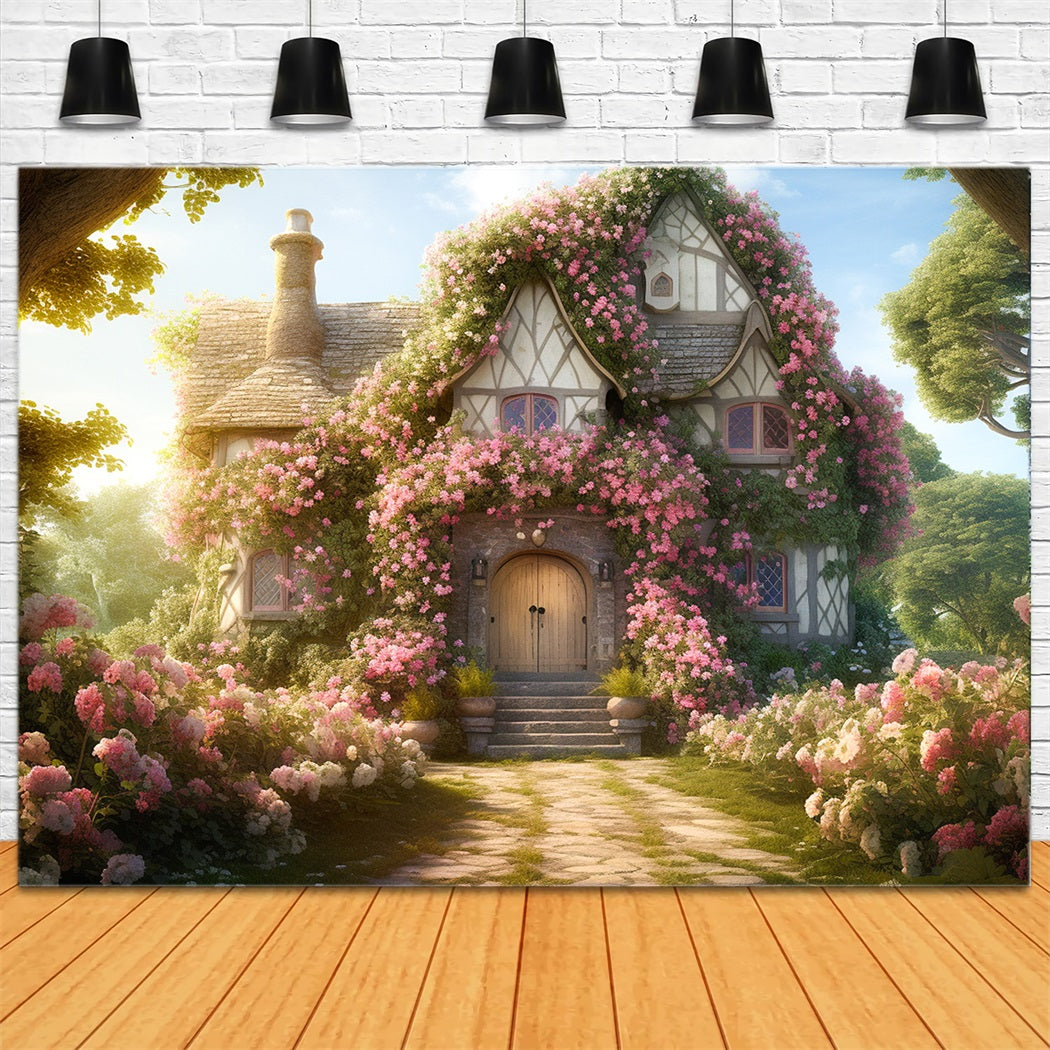 Toile de fond de maison romantique à boutons de rose rampants RR3-16