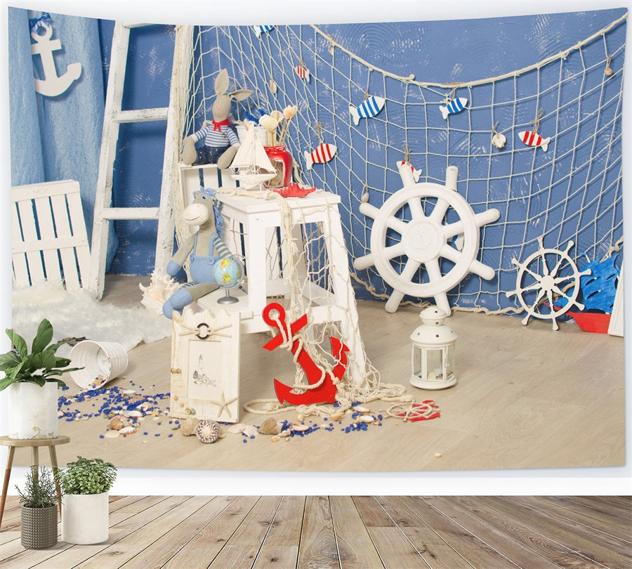 Été Style nautique Filet de pêche Poupée Enfant Toile de fond RR3-22