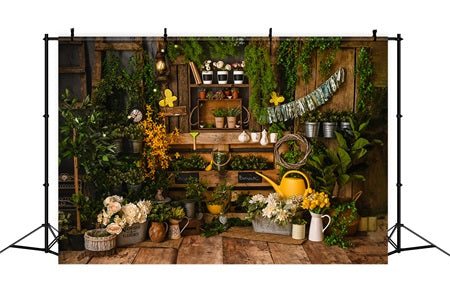 Toile de fond panneau en bois printemps Verdure Plante en pot Jardinage RR3-23