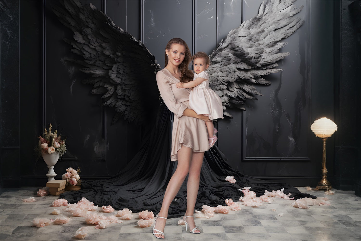 Esthero Toile de fond Mystère mural classique noir Ailes d'ange noires RR4-16