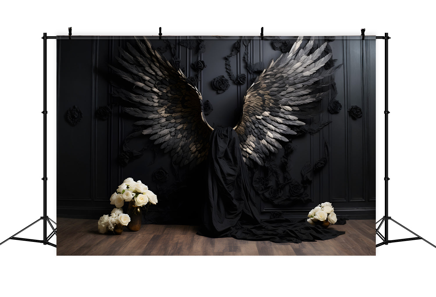 Esthero Toile de fond Noir Mur Vintage Noir Rose Ailée RR4-31