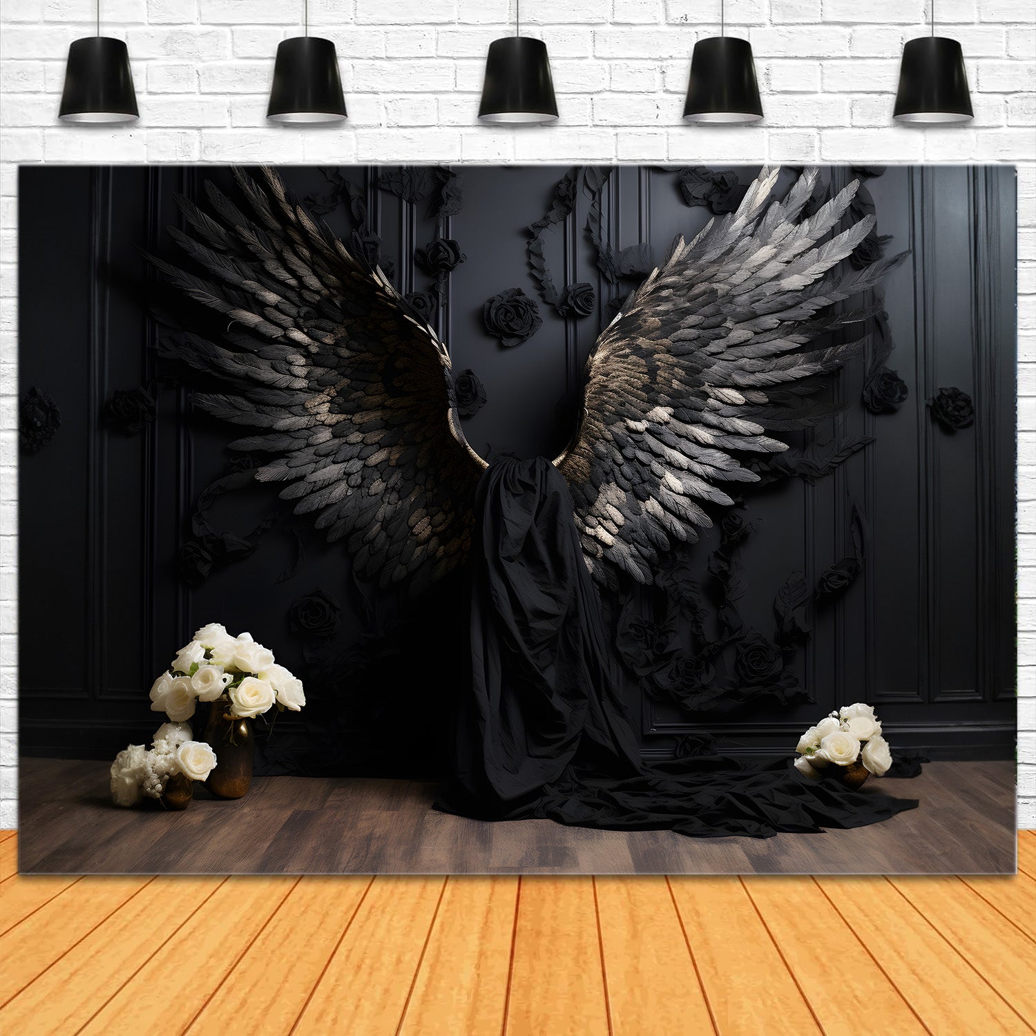 Esthero Toile de fond Noir Mur Vintage Noir Rose Ailée RR4-31
