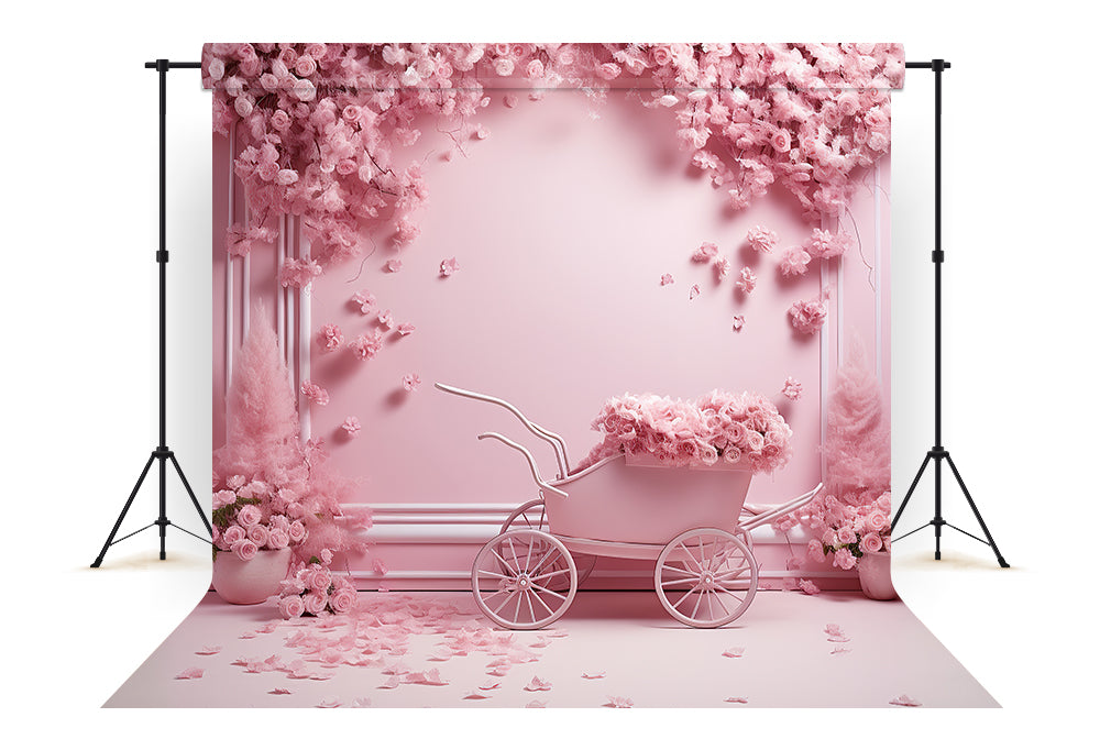 Esthero Toile de fond mur vintage rose avec chariot RR4-33