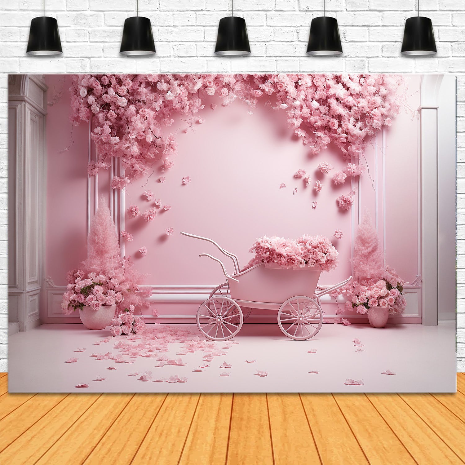 Esthero Toile de fond mur vintage rose avec chariot RR4-33