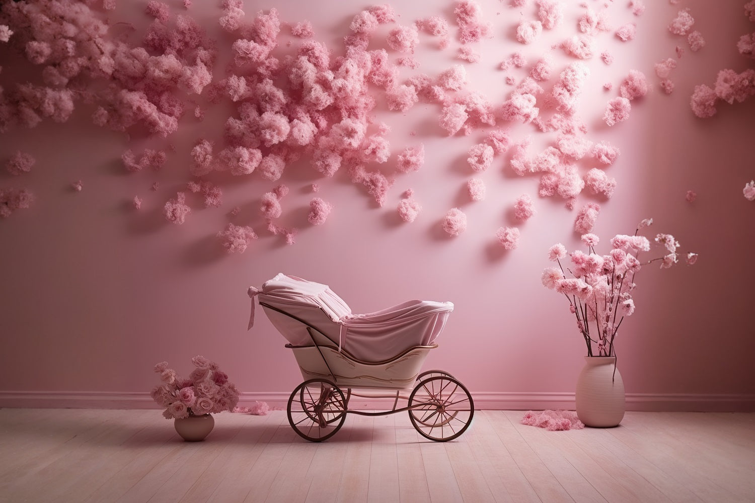 Esthero Toile de fond pour chariot avec embellissement rose RR4-34