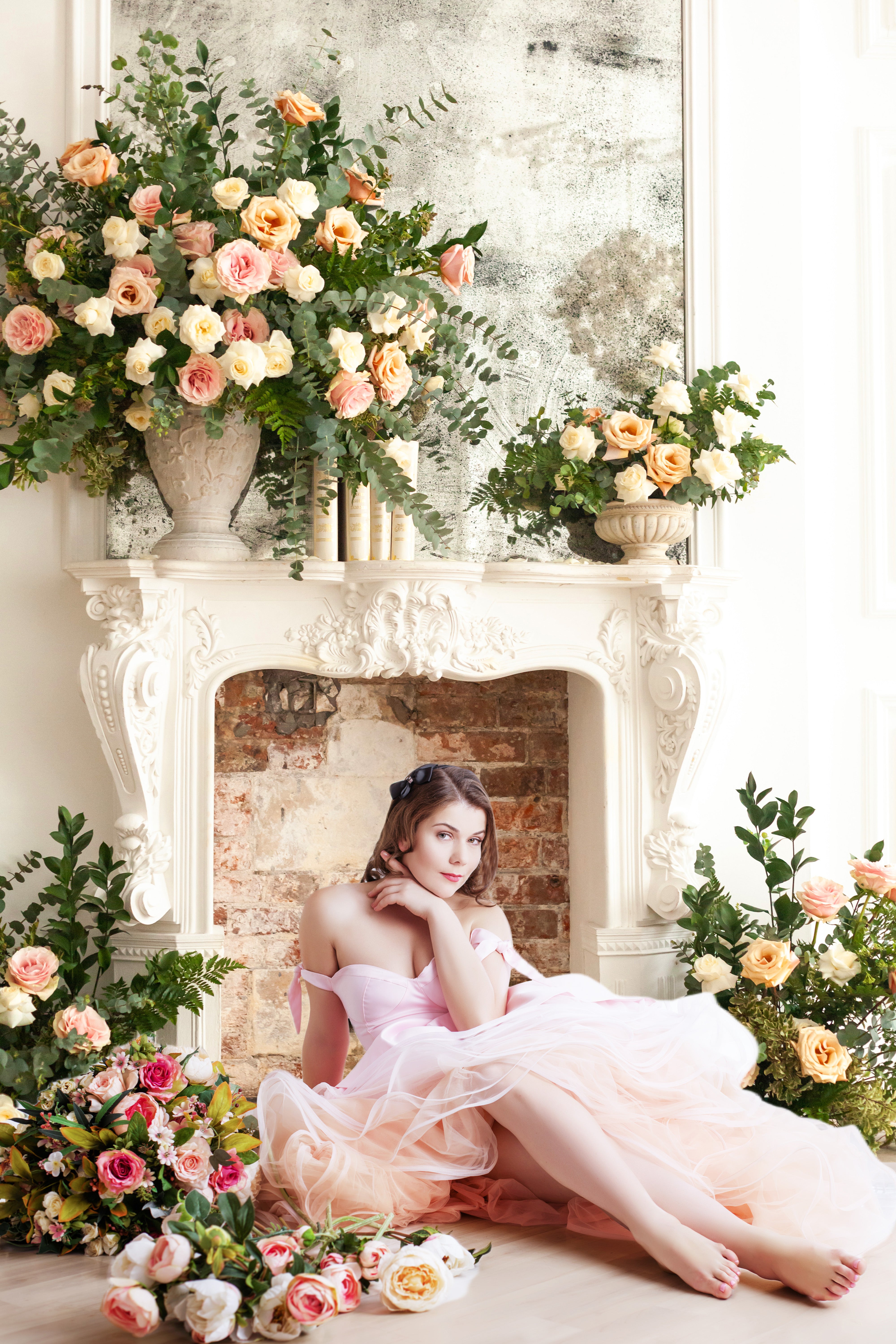 Esthero Toile de fond Sainte pour thème de mariage Rose Cheminée RR4-39