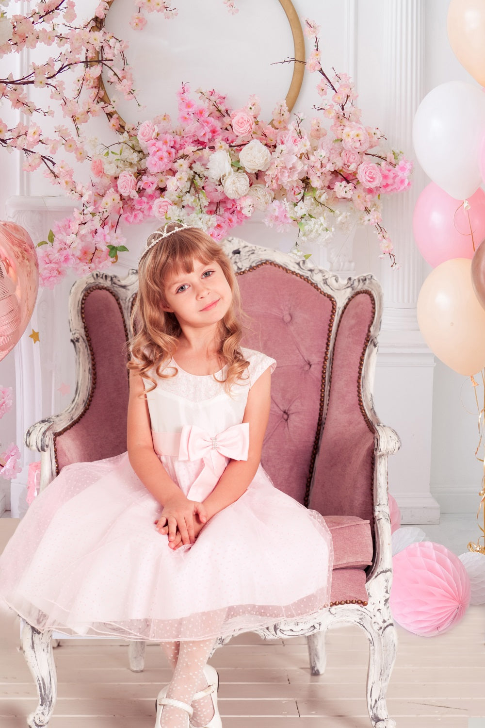 Toile de Fond Florale Rose pour le 1er Anniversaire du Bébé RR5-36