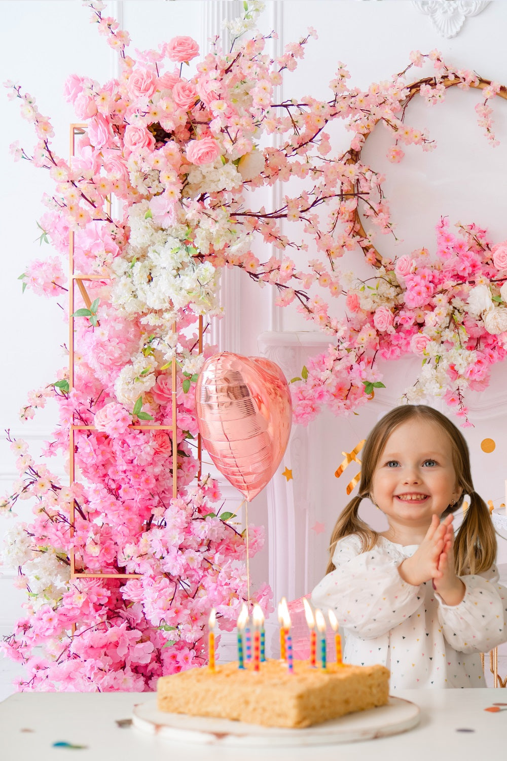 Toile de Fond Florale Rose pour le 1er Anniversaire du Bébé RR5-36