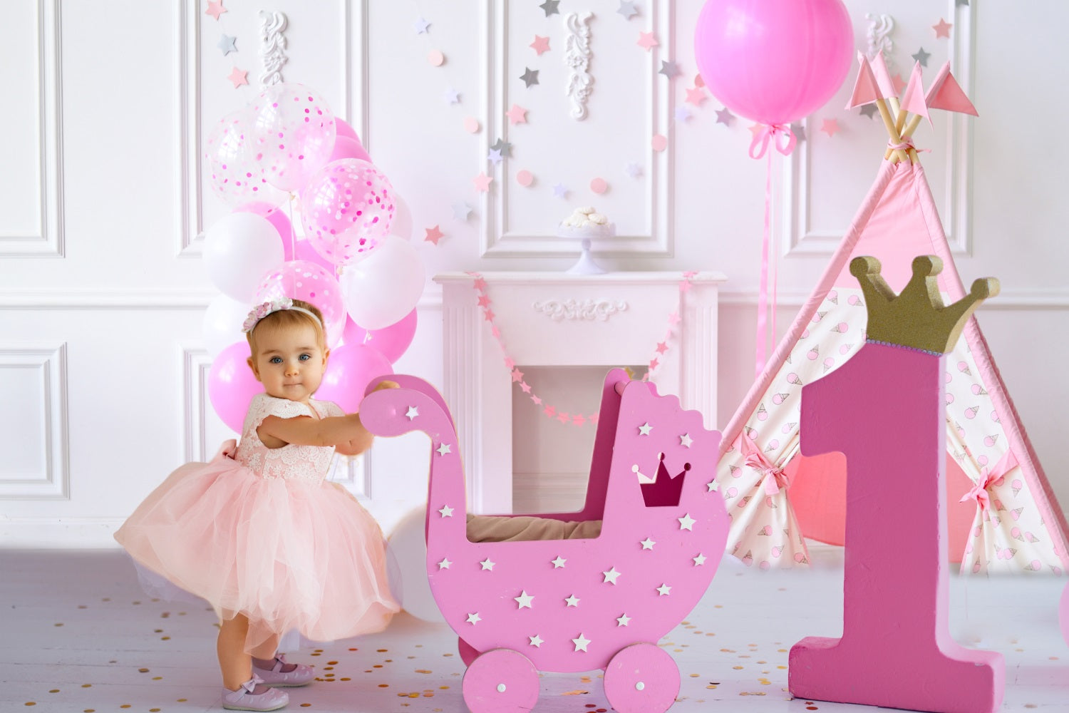 Toile de Fond Rose pour Smash Cake d'Anniversaire de Bébé RR5-37