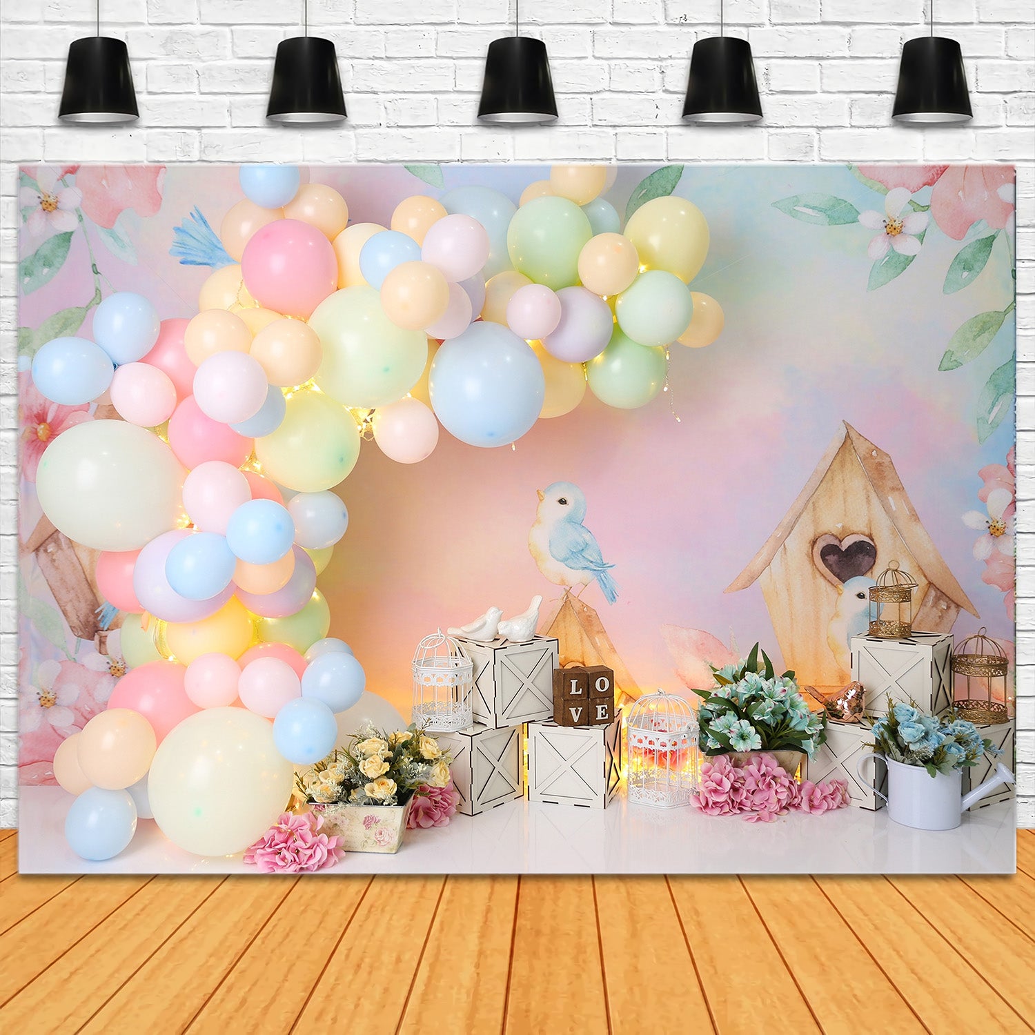 Toile de Fond Décoration d'Anniversaire d'Enfant avec Fleurs Aquarelles RR5-38