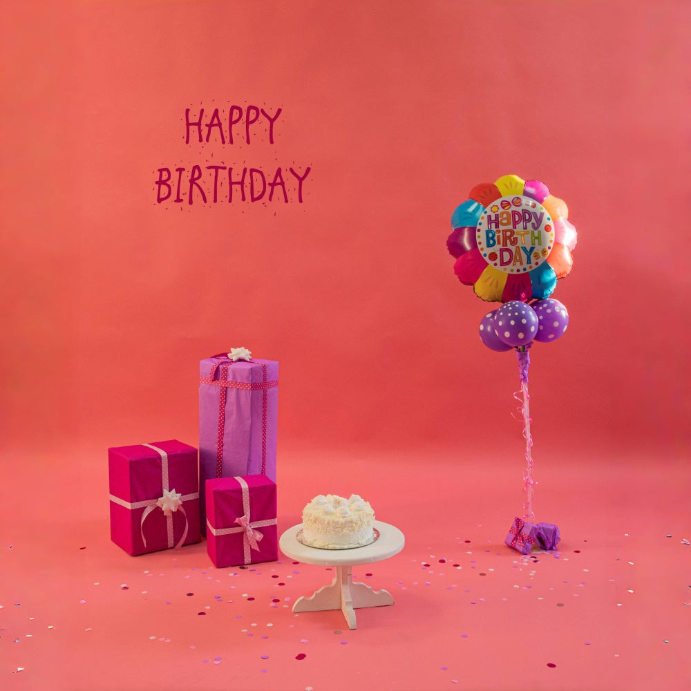 Toile de Fond Motif Ballons et Gâteau d'Anniversaire avec Bougies RR5-41