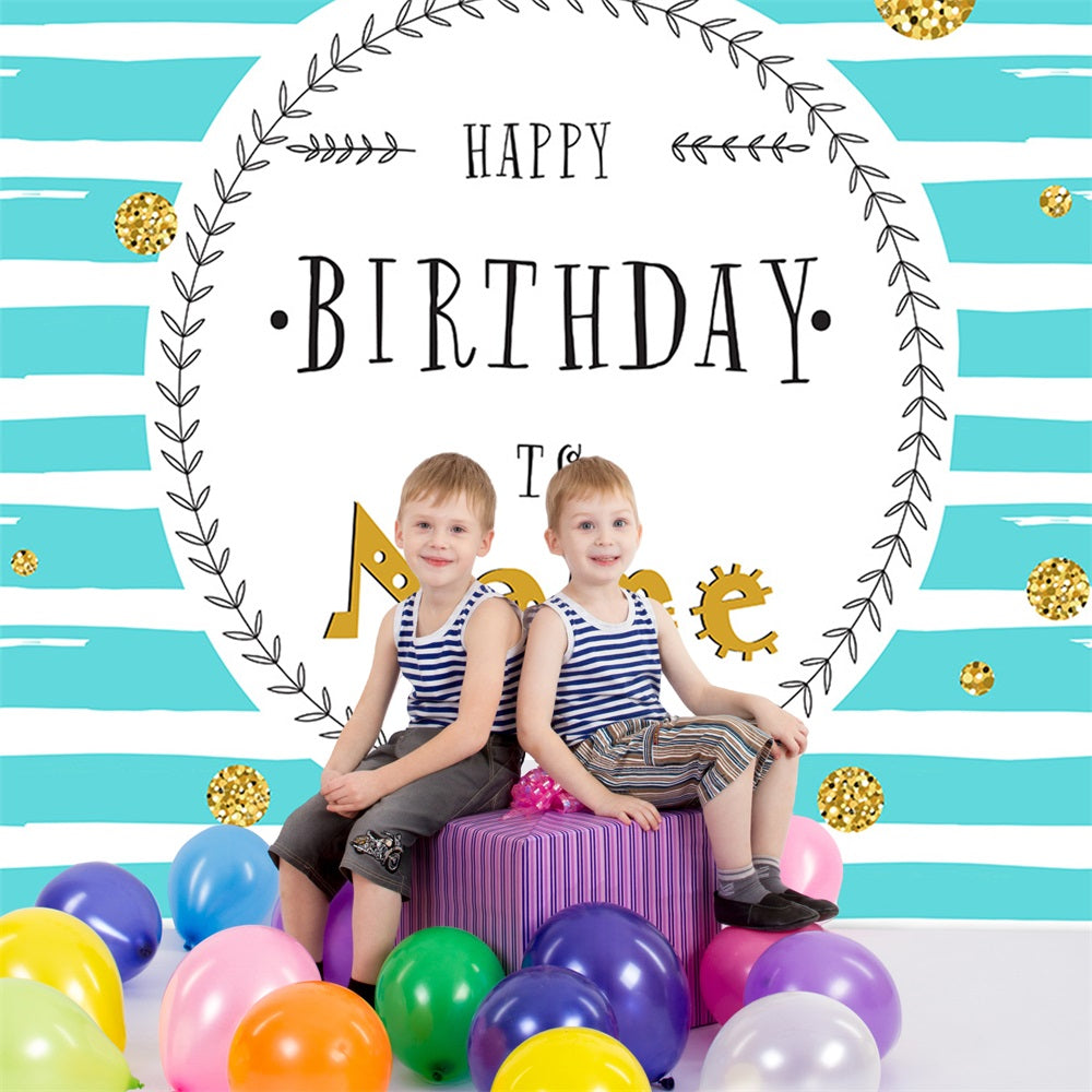 Toile de fond personnalisée Rayures vertes Message d'anniversaire RR5-56