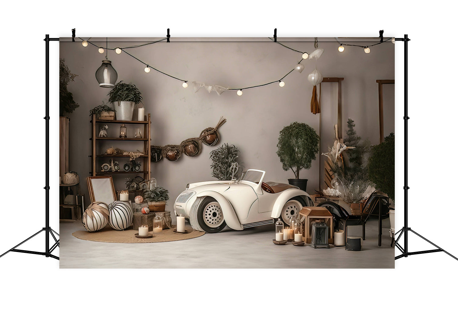 Toile de Fond Style Enfantin avec Voiture Décapotable Crème Vintage RR5-6