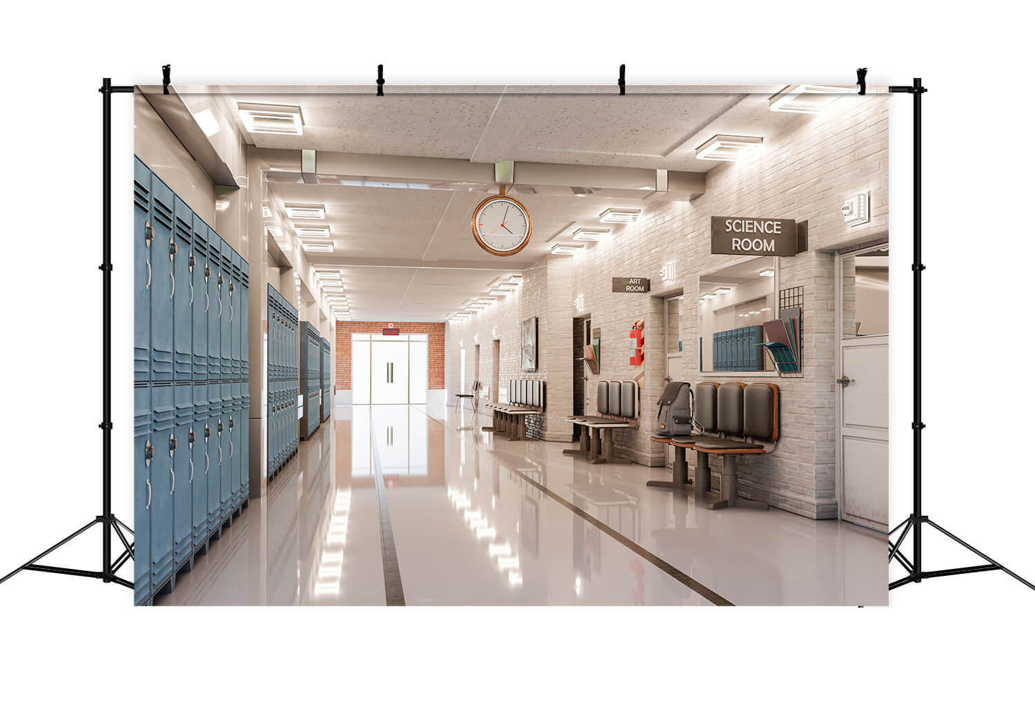 Toile de fond couloir de lycée casiers et salle de classe RR6-32