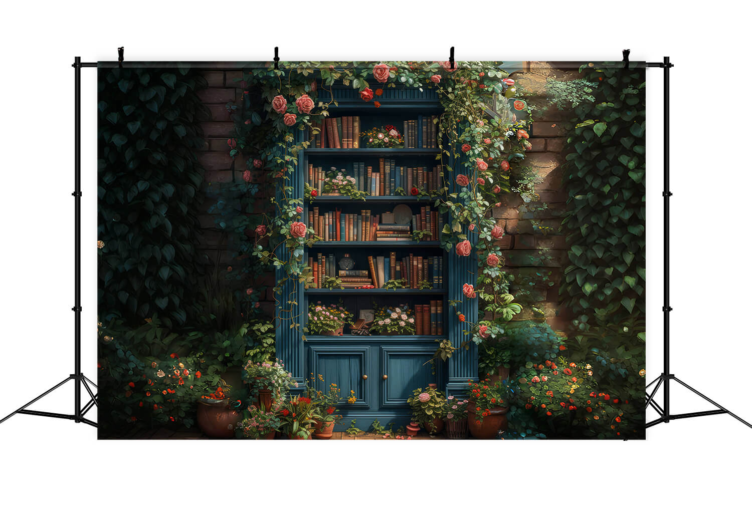 Toile de fond étagère avec des fleurs retour à l'école RR6-35