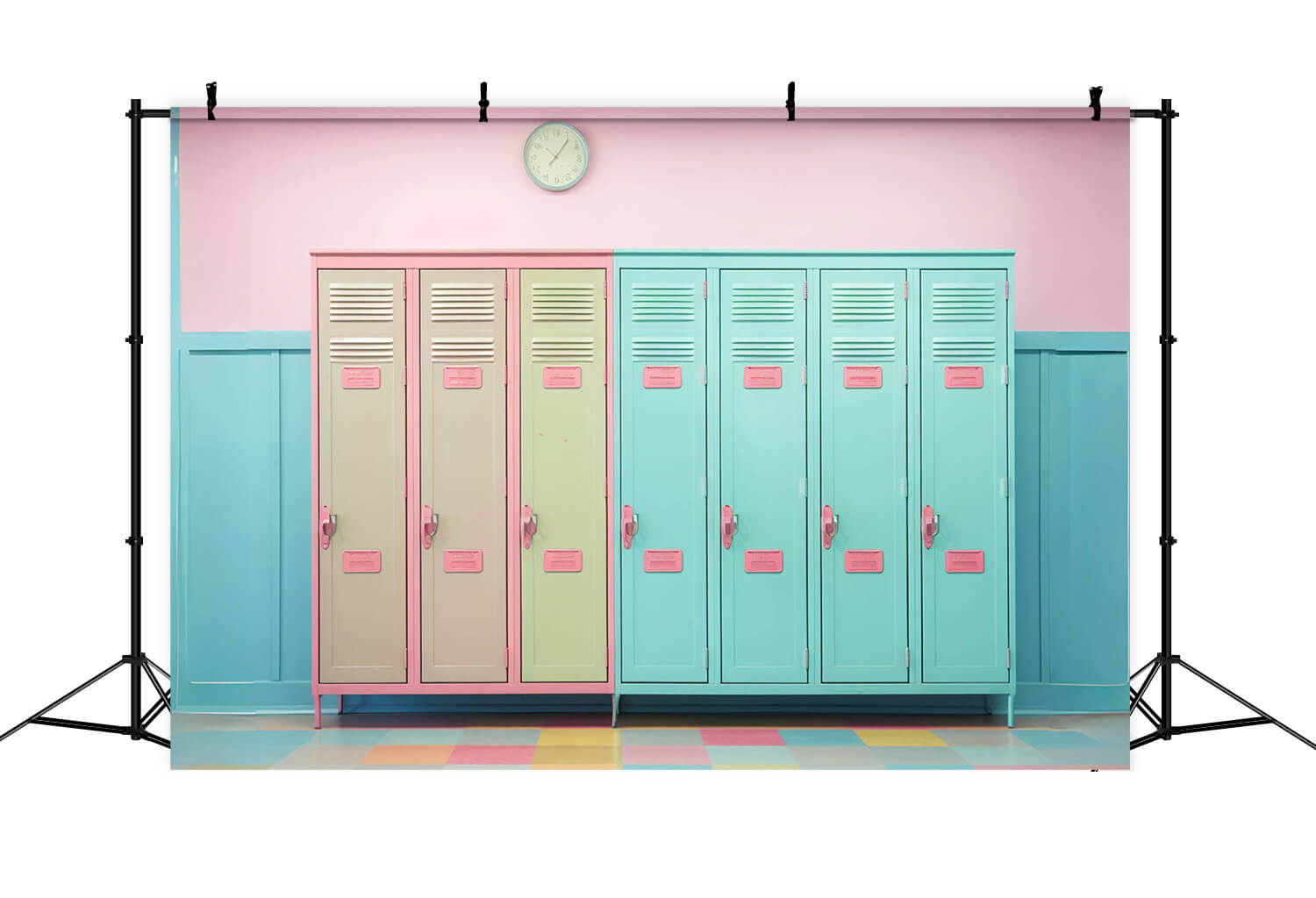 Toile de fond mur de casiers colorés retour à l'école RR6-38