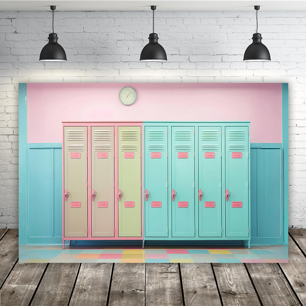 Toile de fond mur de casiers colorés retour à l'école RR6-38