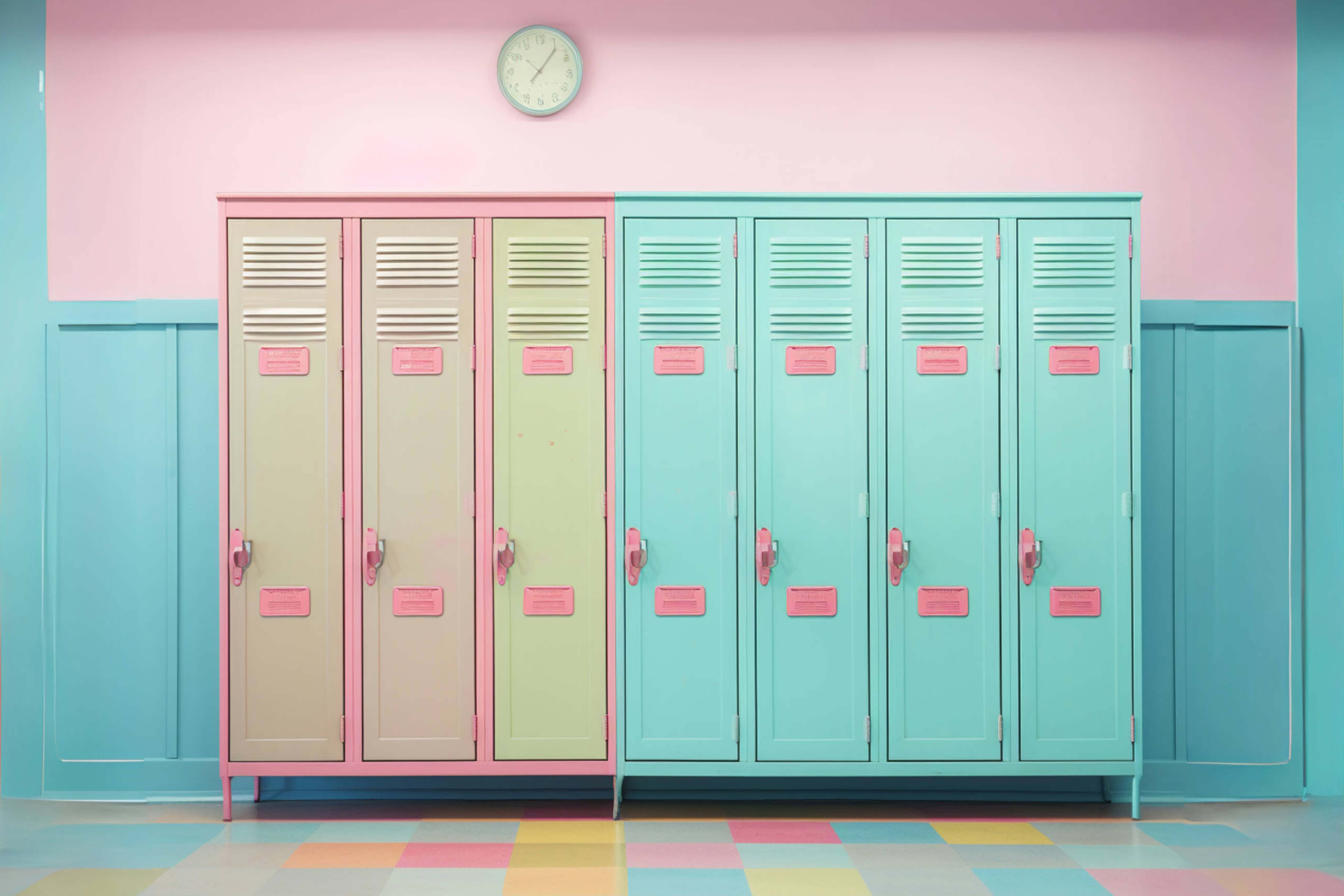 Toile de fond mur de casiers colorés retour à l'école RR6-38