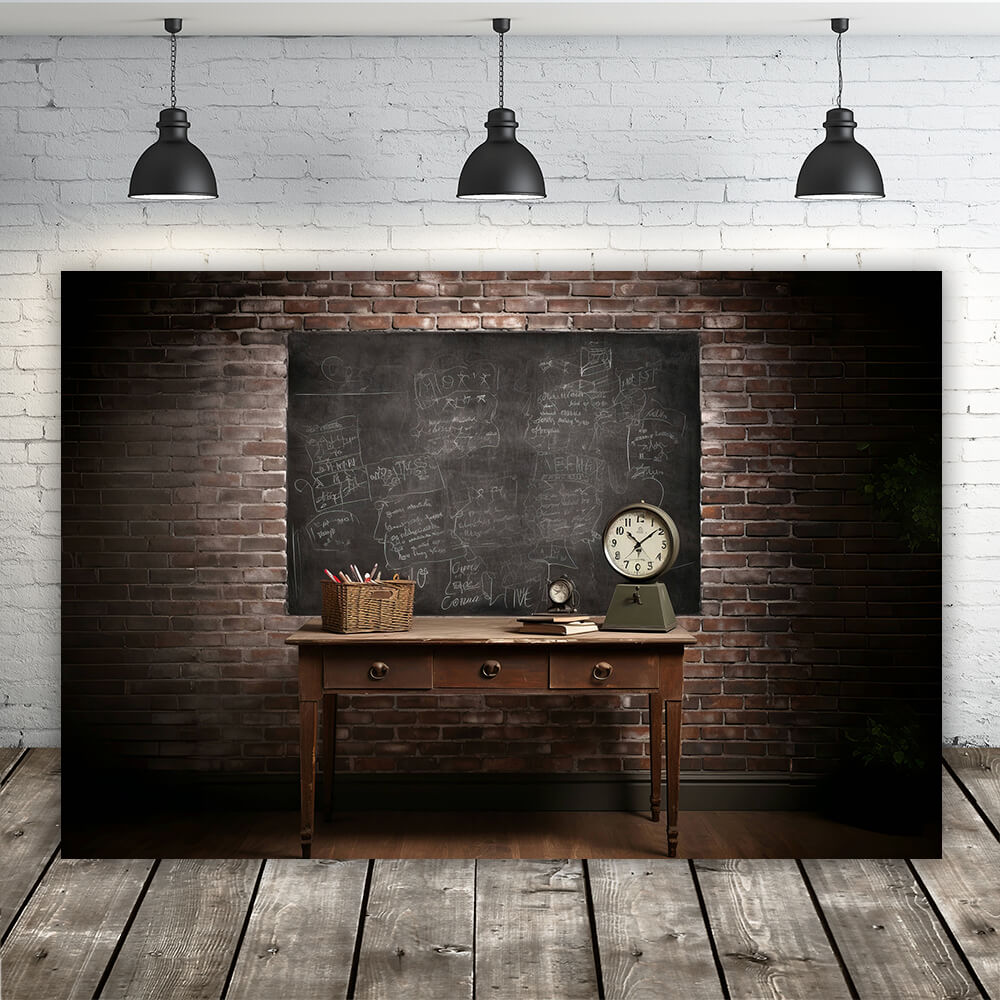 Toile de fond rétro tableau noir et bureau retour à l'école RR6-41