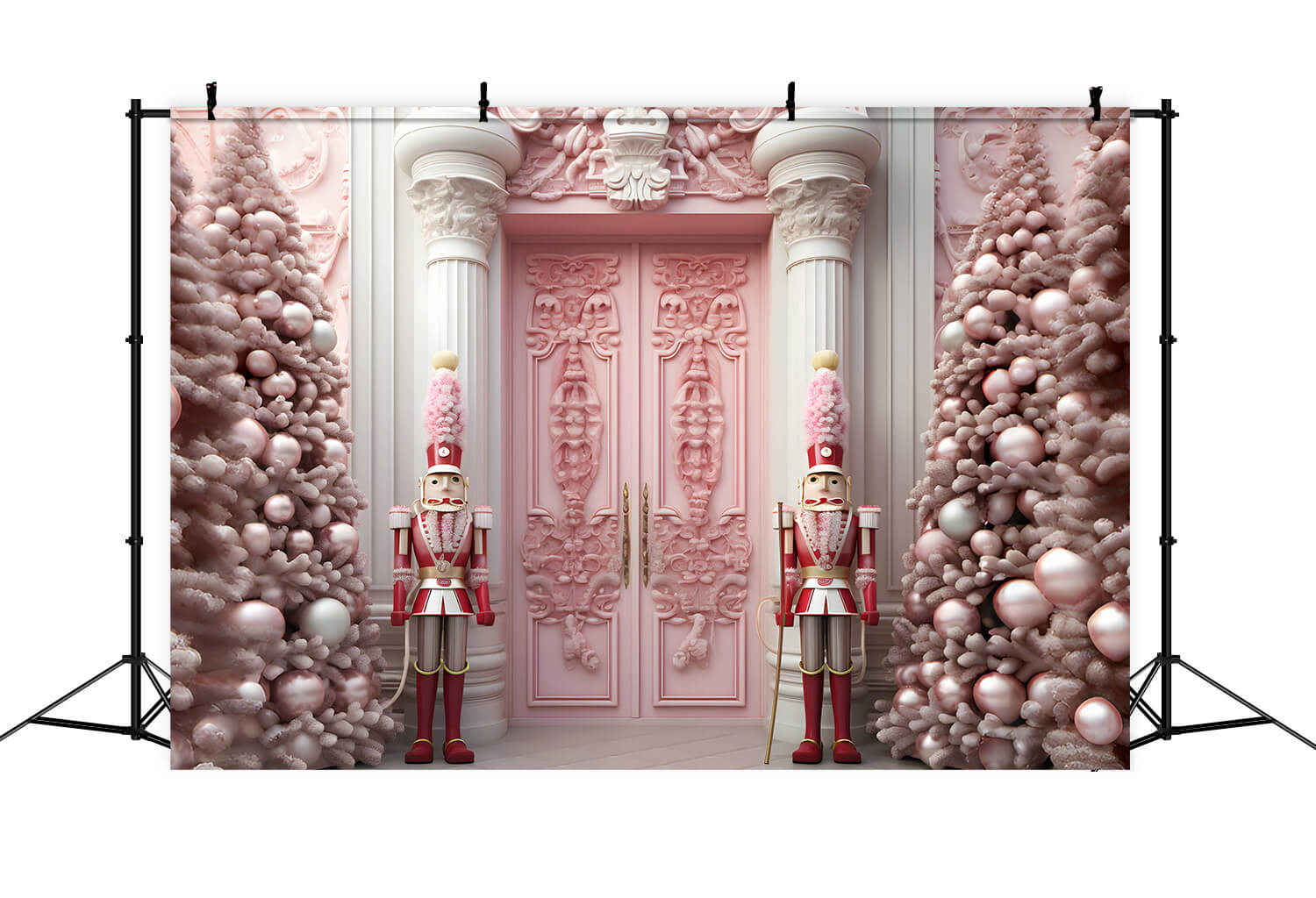 Toile de fond maison de Noël casse-noisette porte rose RR6-47