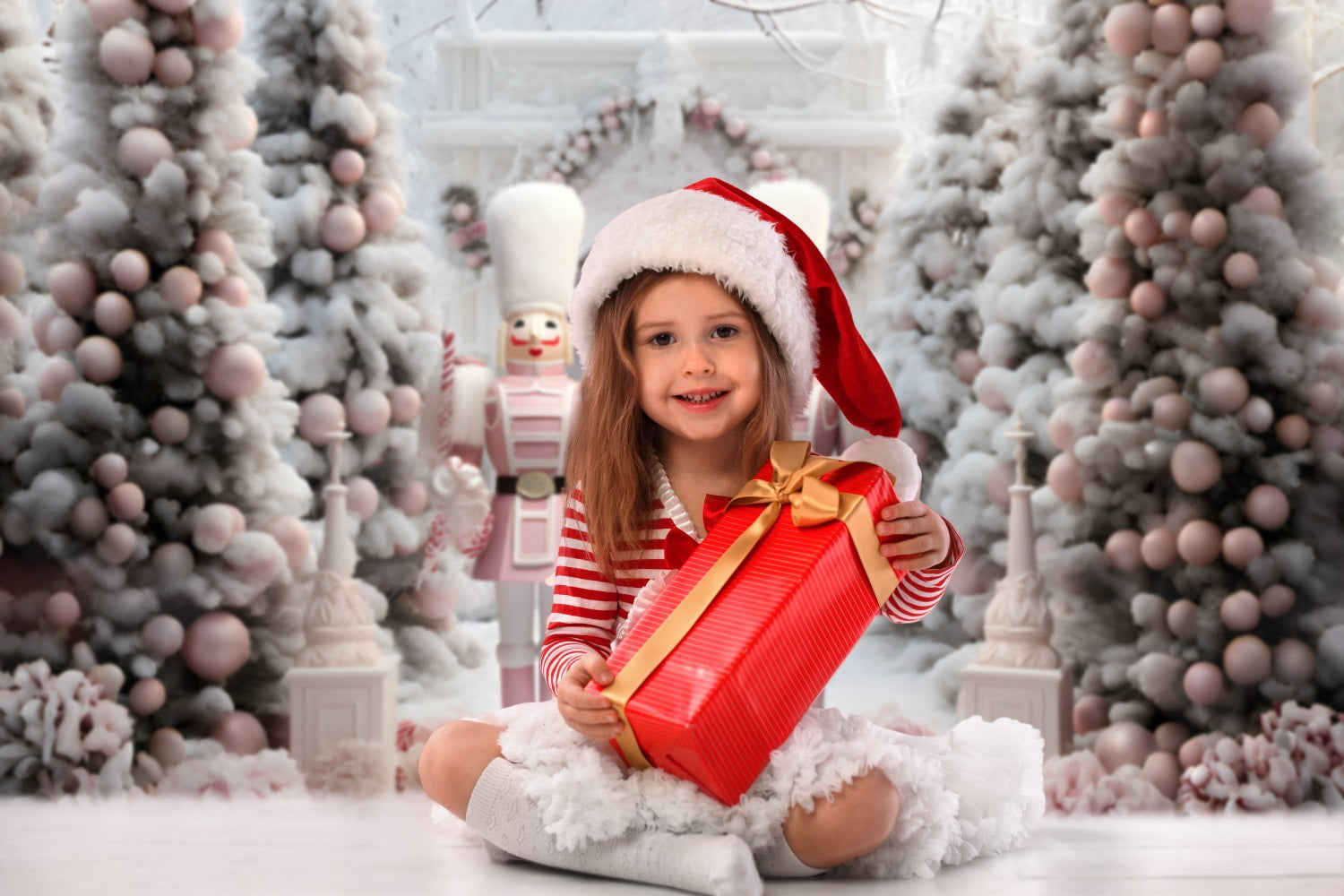 Toile de fond neige de Noël arbre rose casse-noisette RR6-49