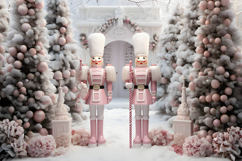 Toile de fond neige de Noël arbre rose casse-noisette RR6-49