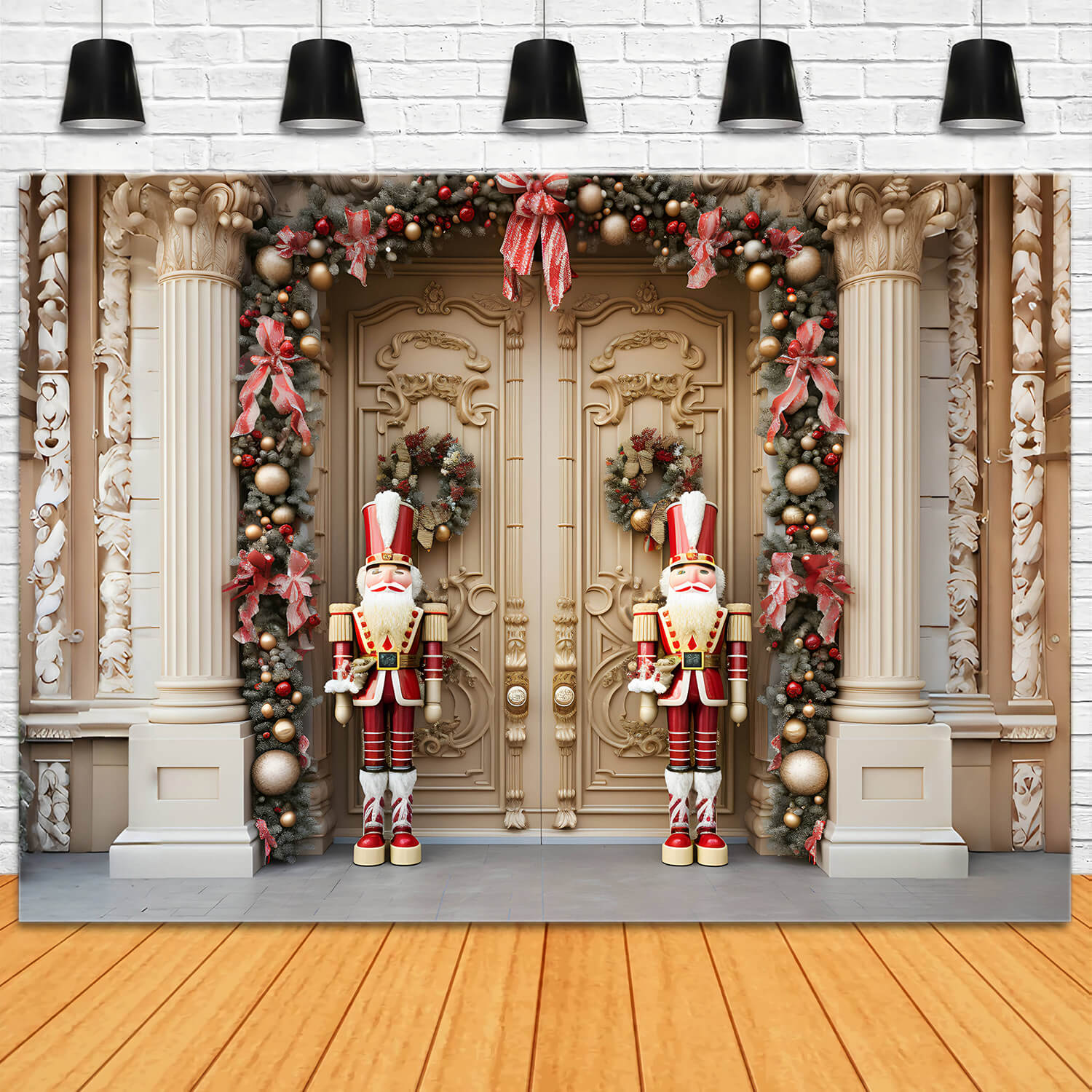 Toile de fond couronne de porte de Noël luxueuse casse-noisette RR6-51