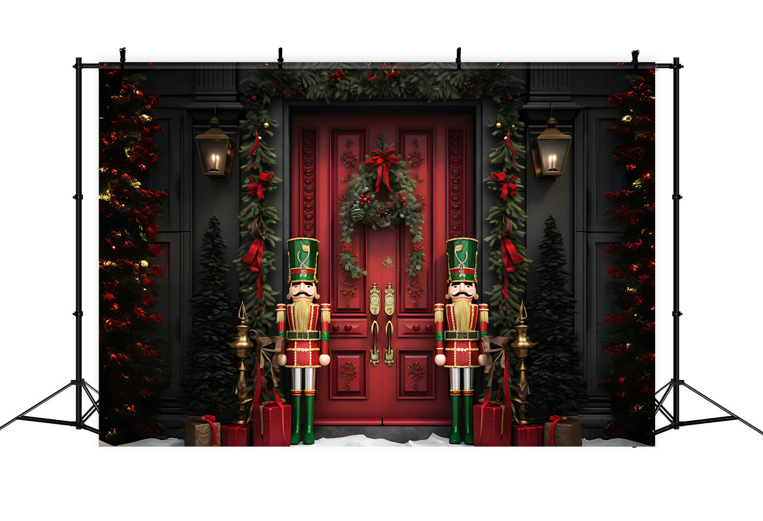 Toile de fond porte de maison de Noël neige casse-noisette RR6-57