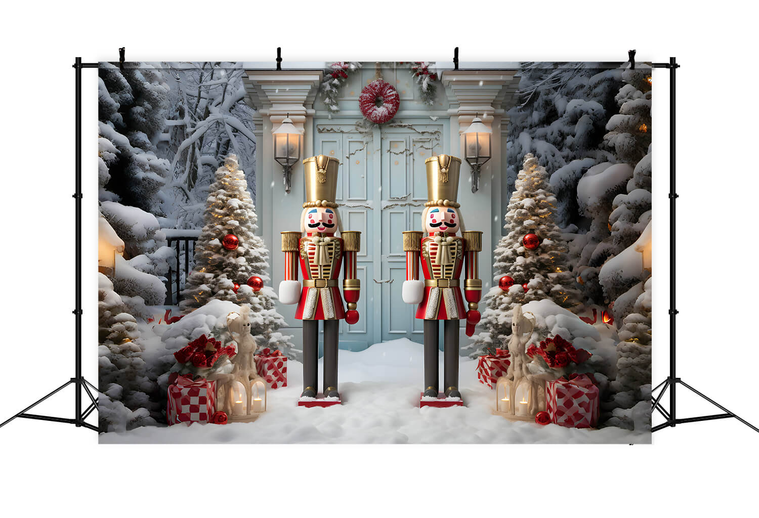 Toile de fond casse-noisette arbres de Noël neige d'hiver RR6-59