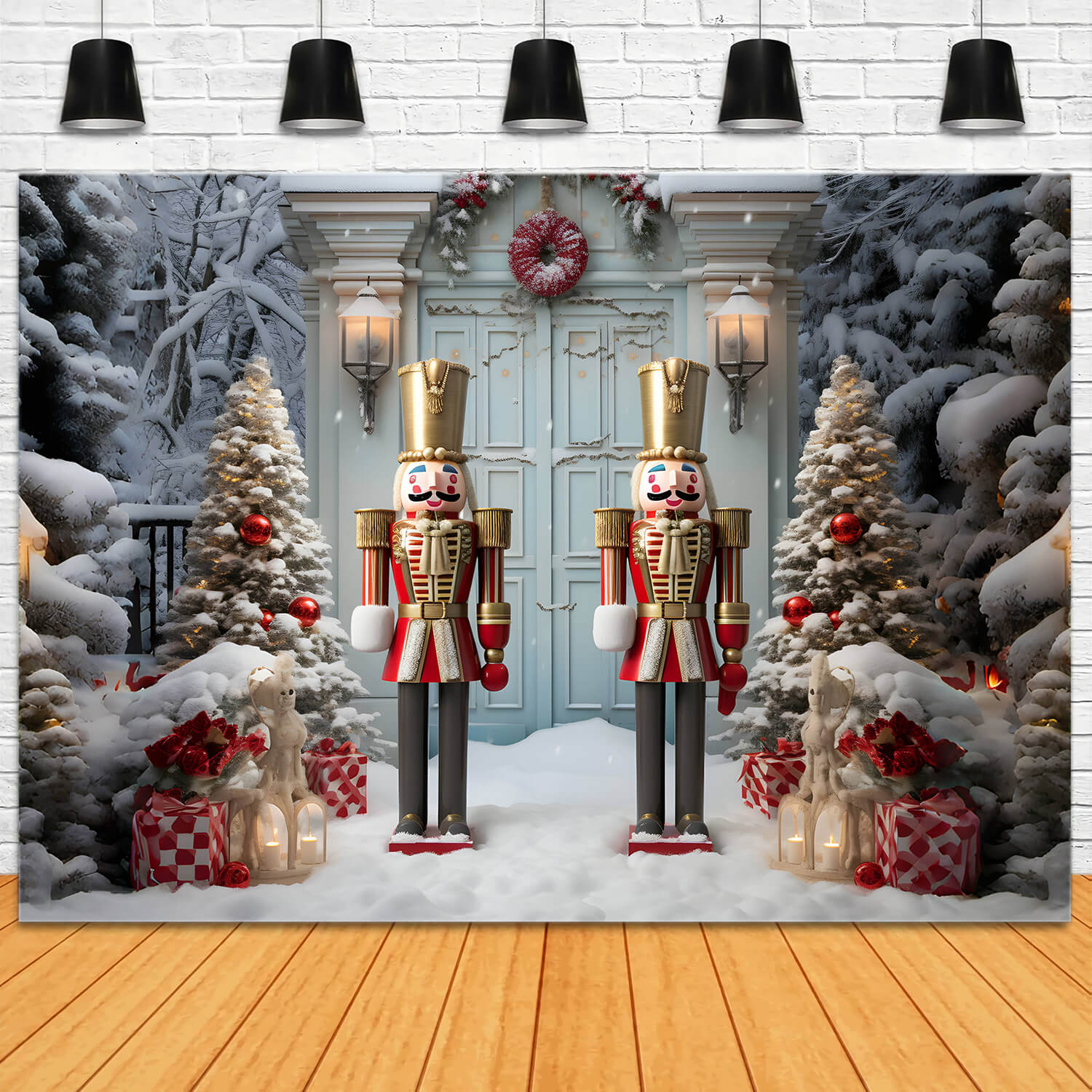 Toile de fond casse-noisette arbres de Noël neige d'hiver RR6-59