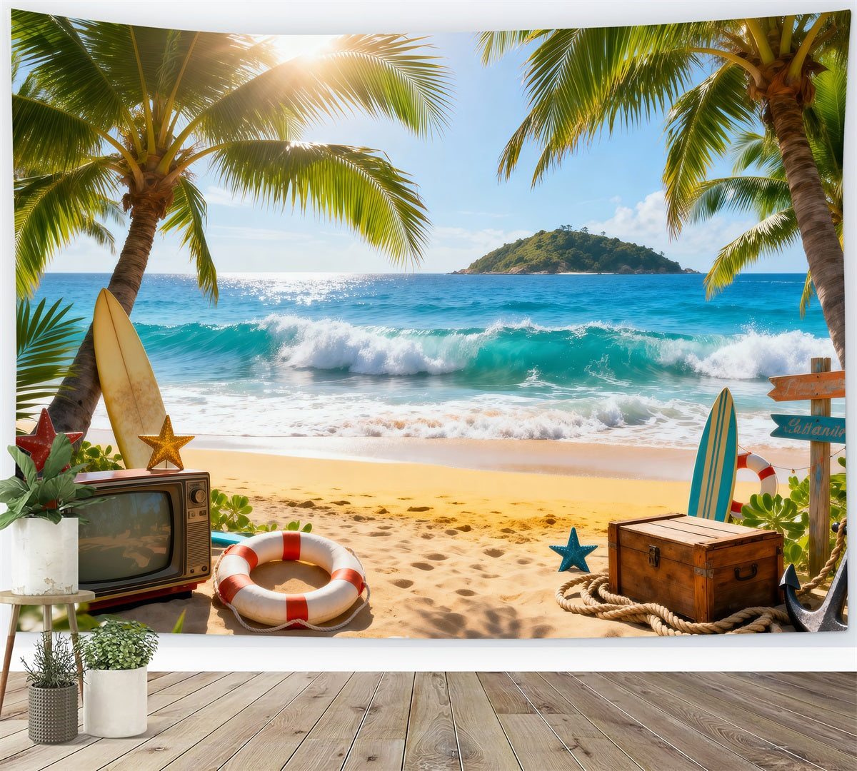 Toile de fond Plage Ambiance Tropicale Océan Ludique RR61-13