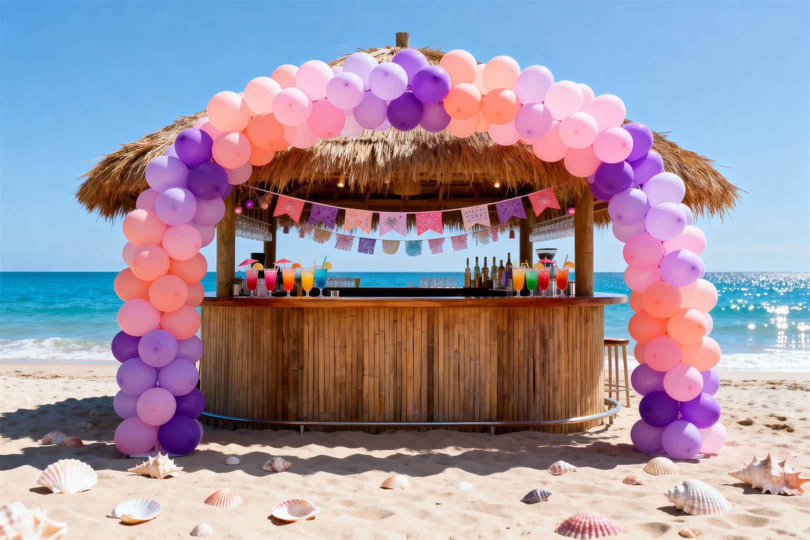 Toile de fond Plage Fête Bar Tiki Front De Mer RR61-21