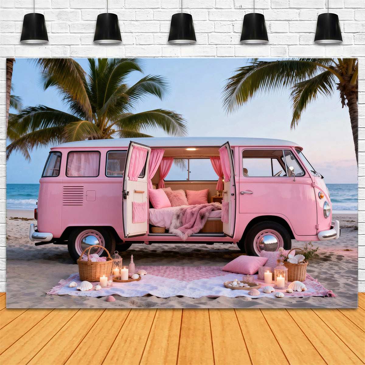 Toile de fond Mer Escapade Camping-Car Rose RR61-23