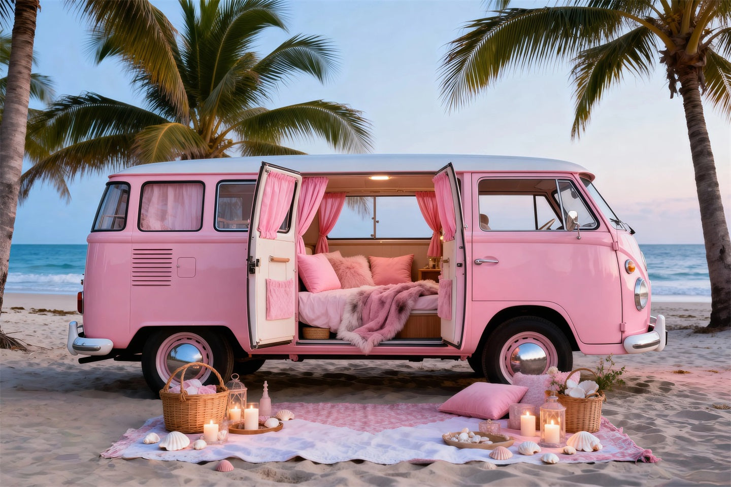 Toile de fond Mer Escapade Camping-Car Rose RR61-23