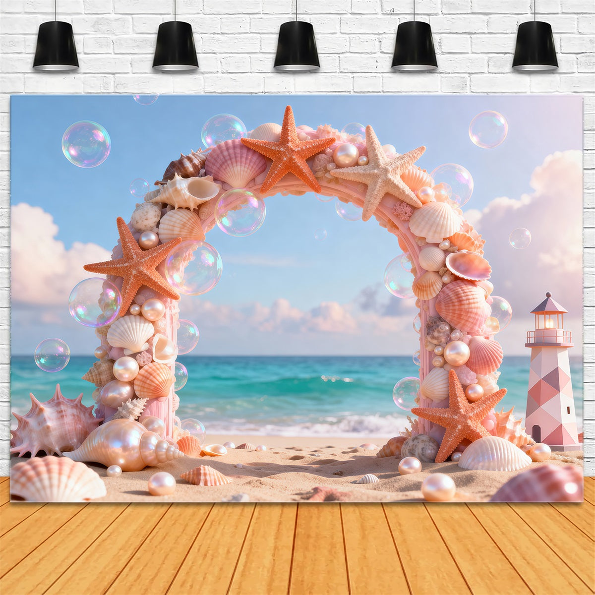 Fond Photo Plage Arche Coquillages Phare RR61-25