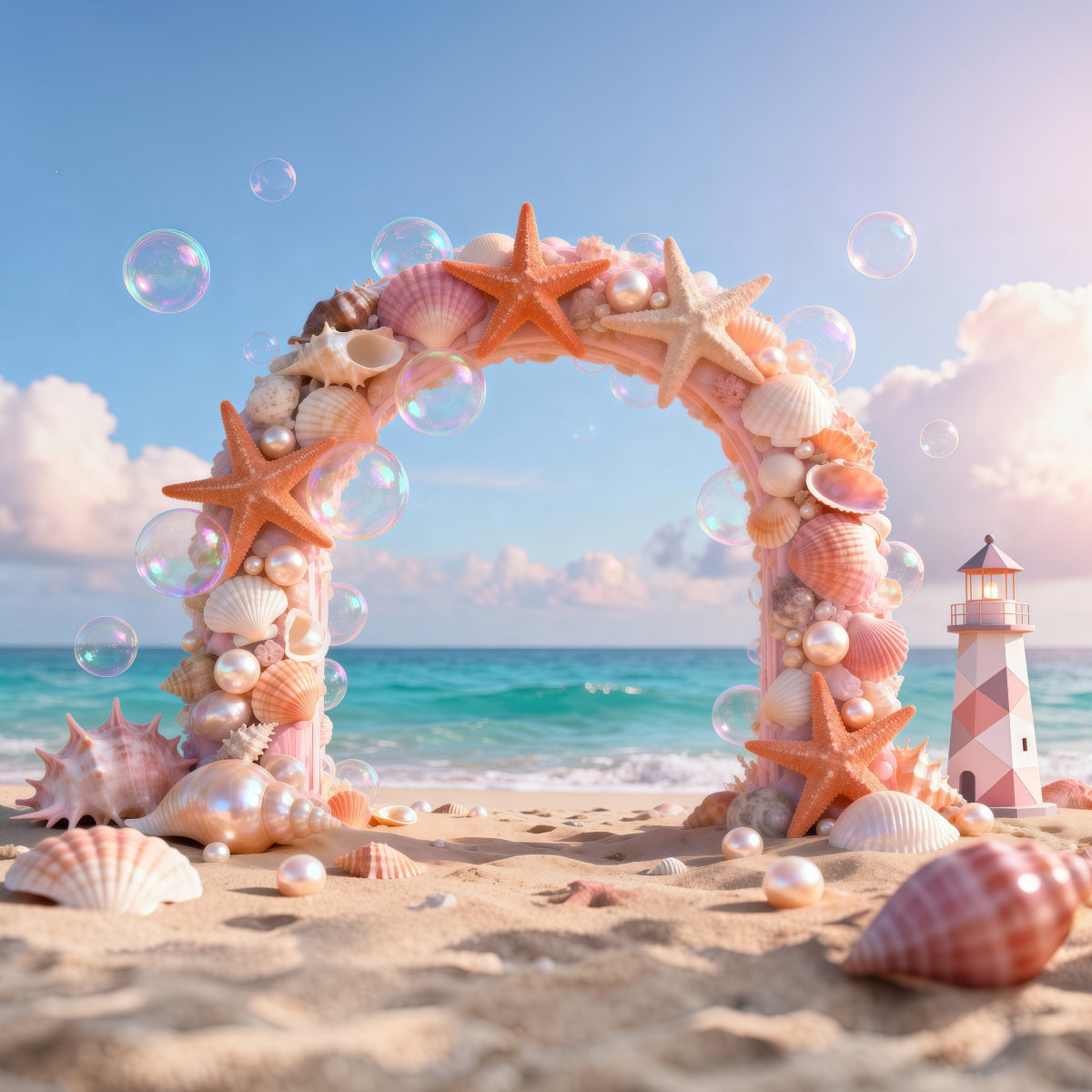 Fond Photo Plage Arche Coquillages Phare RR61-25